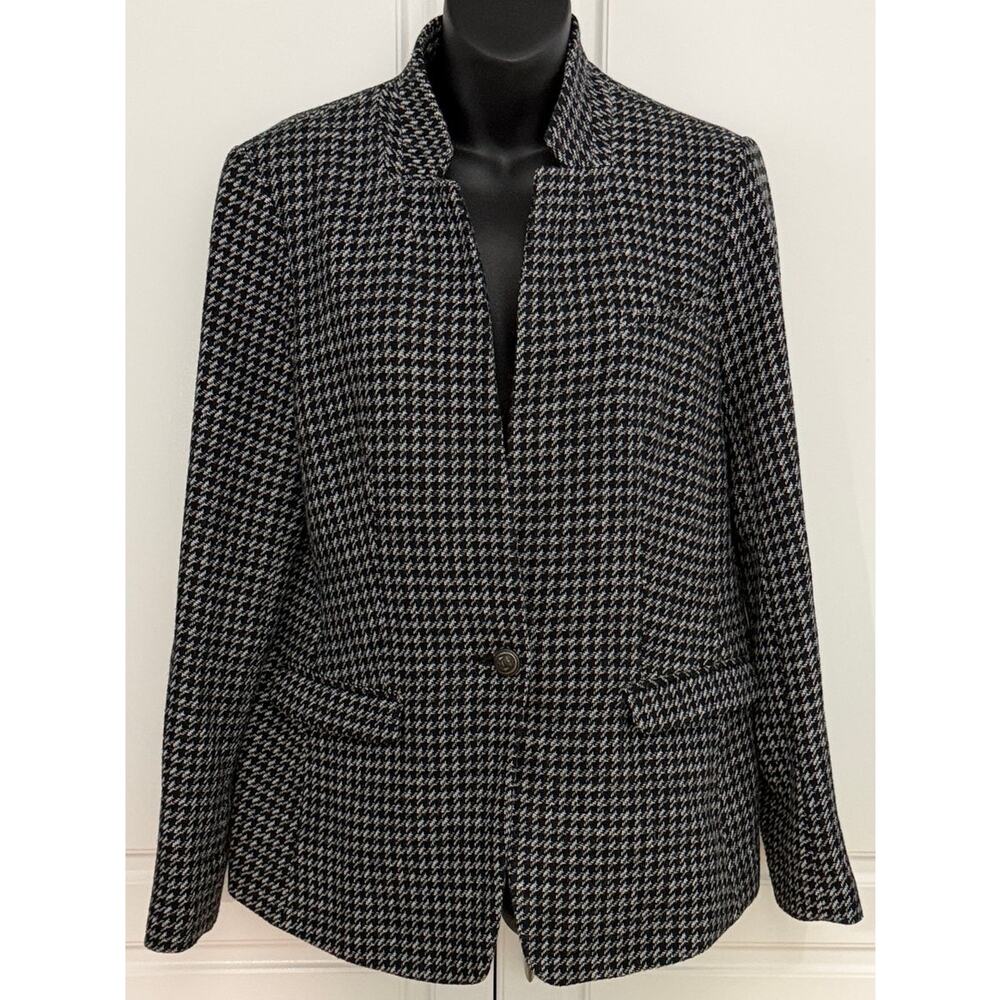 Maison Jules Women's Black/White Houndstooth Blazer Wool Blend Size 10  NWOT